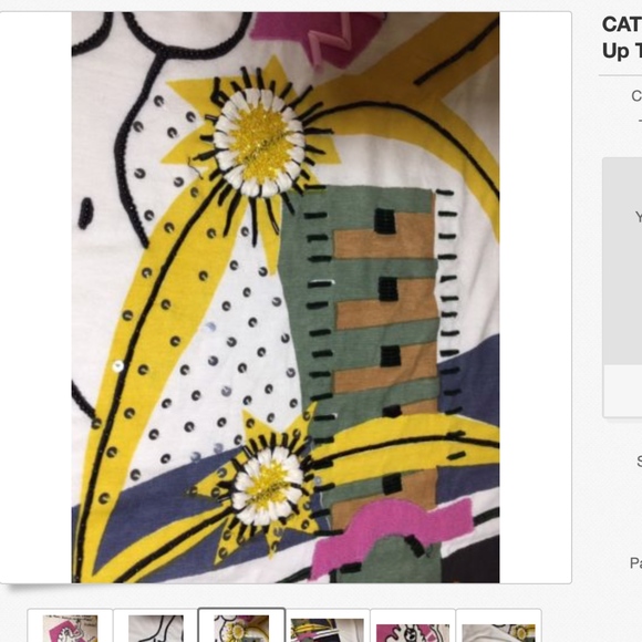 CATHERINE MALANDRINO Pop Art Sequin Beaded Beach Cover Up Tunic⭐ - Picture 5 of 7